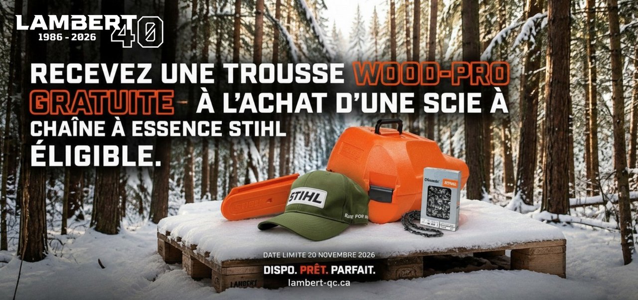 Recevez une trousse WOOD-PRO gratuite à l'achat d'une scie à chaîne à essence STIHL admissible, date limite 20 novembre 2026